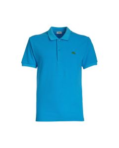 Man Short Sleeve Polo Shirt In Light Blue Piquet With Green Pegasus Embroidery