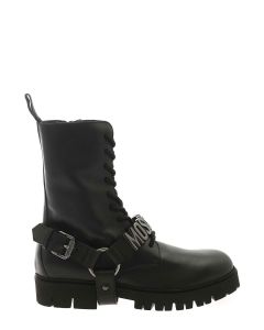 Moschino Logo Plaque Buckle Detailed Boots