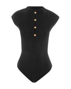Sleeveless black knitted bodysuit