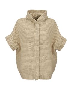 Soft Feather Stitch Link Cotton Poncho Style Cardigan With Jewellery