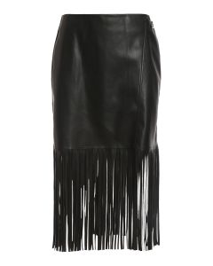 Faux leather fringed skirt