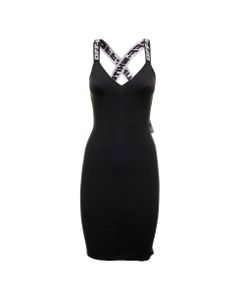 Off White Women's Black Fabric Dress With Logoed Shoulder Straps