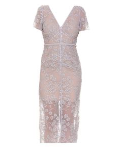 Self-Portrait Blossom-Embroidered Fitted Midi Dress