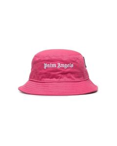 Palm Angels Woman's Fuxia Cotton Bucket Hat Black With Classic Logo