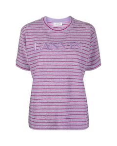 Woman Pink And Lavender Striped Lurex T-shirt With Logo