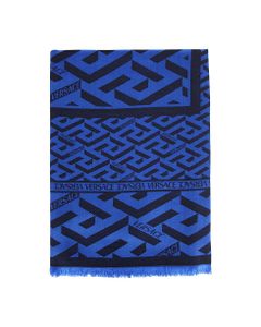Jacquard Shawl In Wool And Silk With Greek Print