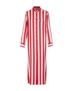 Woman Long Shirt Dress With White And Red Stripes