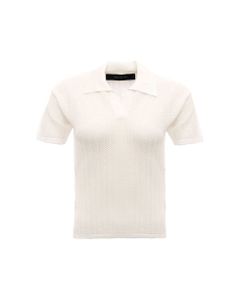 White Perforated Viscose Polo Shirt