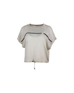 Sleeveless Diamond Crewneck Sweater With Cape Line, With Drawstring At The Bottom Embellished With Micro Pailettes