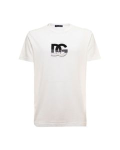 Dolce & Gabbana Man's White Cotton T-shirt With Embossed Dg Logo