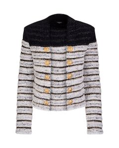 Woman White And Black Spencer Jacket In Tweed With Golden Chain