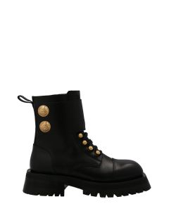 Balmain Button Embellished Ridged Ankle Boots