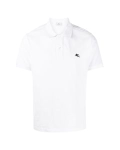 Man Short Sleeve Polo Shirt In White Piquet With Black Pegasus Embroidery