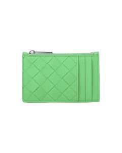 Card Holder In Leather With Woven Pattern