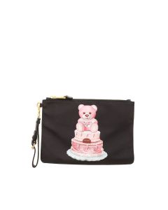 Cake Teddy Bear logo print pouch in black