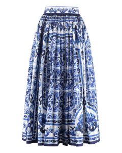 Dolce & Gabbana Majolica-Print High-Waist Pleated Skirt