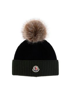 Moncler Logo-Patch Detail Two-Tone Ribbed Beanie