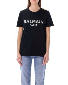 Balmain Buttoned Embellished Crewneck T-Shirt
