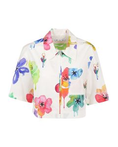 Floral Pop Zip Cropped Short Sleeve Shirt