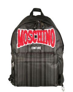 Moschino Pinstriped Logo Patch Backpack