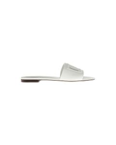 Dg White Leather Sandals With Logo Dolce & Gabbana Woman
