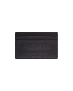 Alexander Mcqueen Man 's Black Leather Card Holder With Logo Print