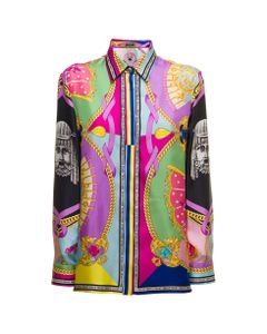 Multicolor Silk Twill Shirt With Fan Print Woman Versace