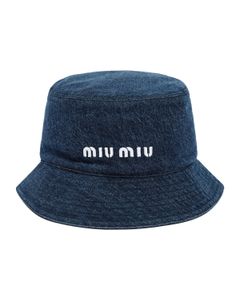 Miu Miu Logo Embroidered Denim Bucket Hat