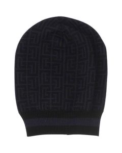 Balmain All-Over Patterned Ribbed Beanie