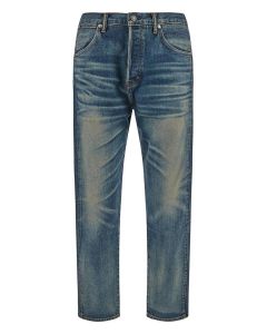 Tom Ford Logo Patch Straight-Leg Faded Jeans