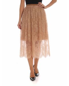 Midi-skirt in nude colored rebrodé lace