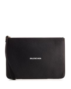 Balenciaga Logo Print Zipped Clutch Bag