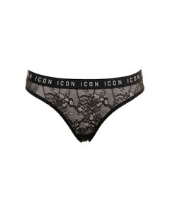 D-squared2 Woman's Black Lace Briefs With Logo Print