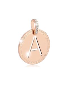 Rose Gold-plated Bronze & Zirconia A Charm W/stainless Steel Necklace