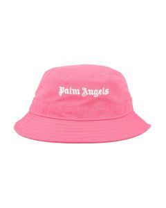 Palm Angels Logo Embroidered Flat Crown Bucket Hat