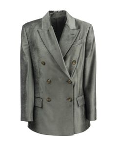 Iridescent-effect Viscose Double-breasted Blazer