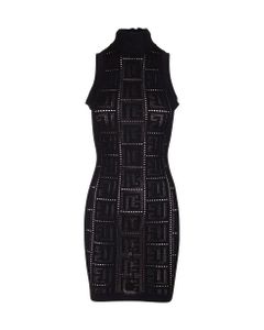 Short Black Eco-design Knit Dress With Balmain Monogram
