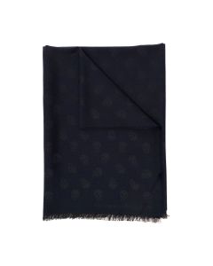 Skull Blue And Black Wool And Silk Scarf Alexander Mcqueen Man