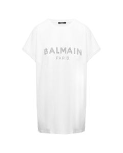 Balmain Woman's White Cotton T-shirt With Strass Logo