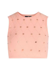 Elisabetta Franchi Coral Pink Top With Logoed Plates