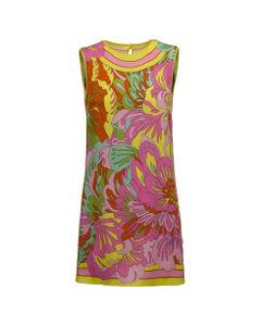 Multiccolor Silk Dress With 60's Charmeuse Print