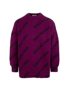 Woman Purple Oversized Sweater With All-over Black Logo