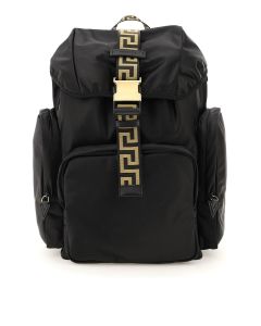 Versace Greca Logo Detailed Buckle Backpack