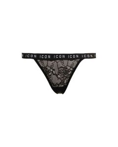 D-squared2 Woman's Black Lace Thong Briefs With Logo Print