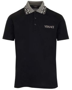Versace Logo Embroidered Straight Hem Polo Shirt