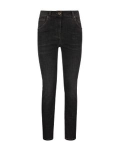 Slim Trousers In Stretch Denim With 'shiny Leather Tab'