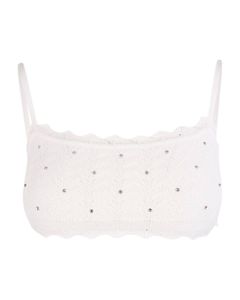 Woman White Lace Knitted Bralette With Hotfix