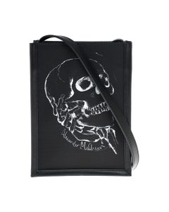 Skull Black Leather Crossbody Bag