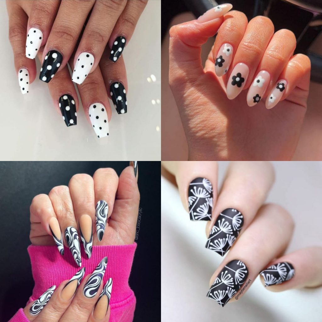 Different types of black and white nail designs
