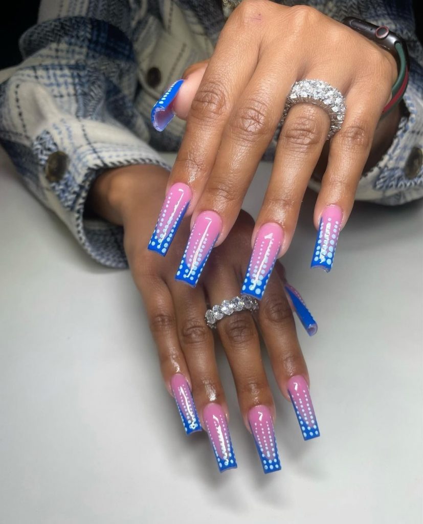 blue and pink french nails